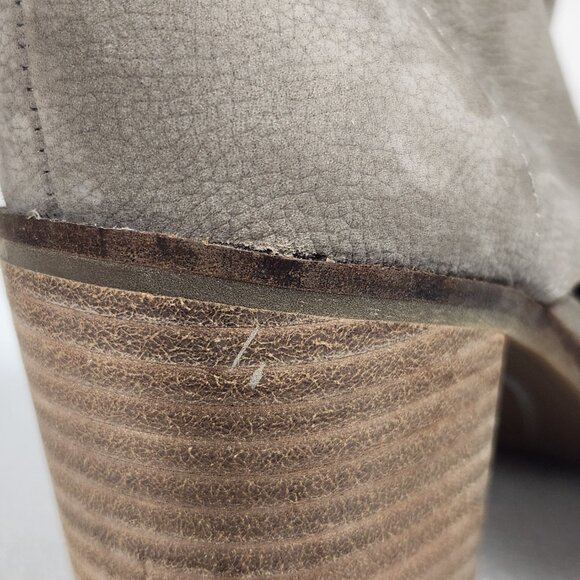 Lucky Brand Gray Leather Kasima Peep Toe Block Heel Booties 8M - Picture 13 of 14
